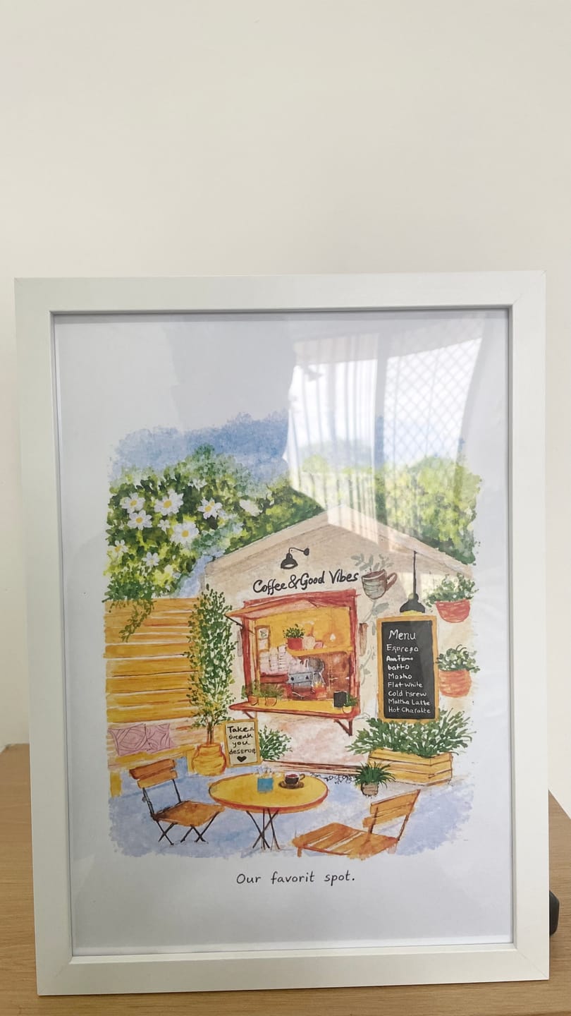 Customer photo review of Your First Date in Watercolor – Custom first date venue potrait