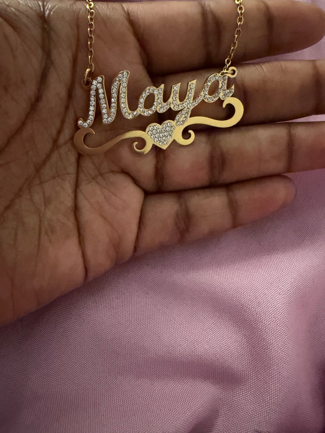 Customer photo review of Iced Heart Name Necklace