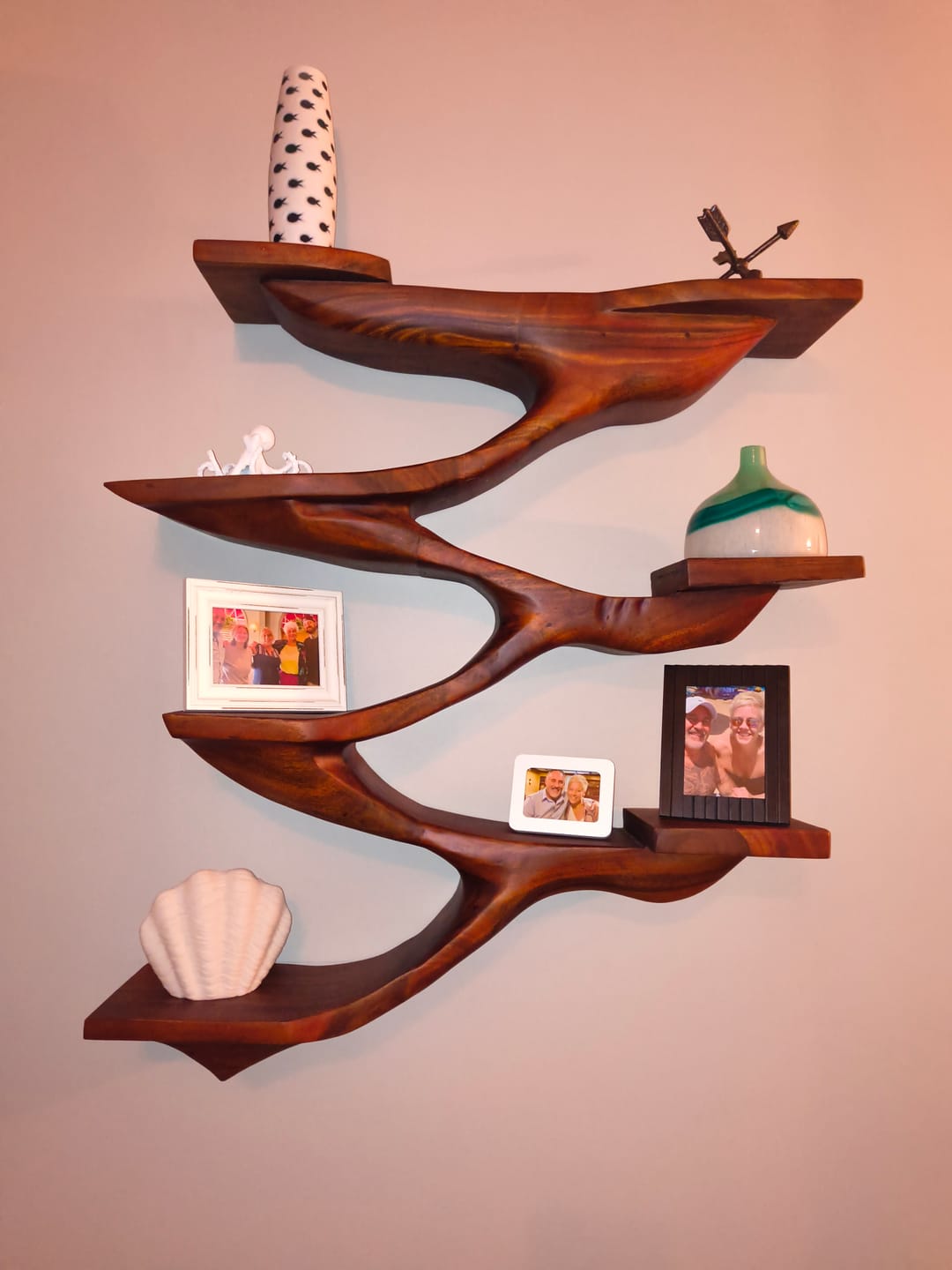 Customer photo review of Mid Century Wooden Wall Shelf For Living Room Space