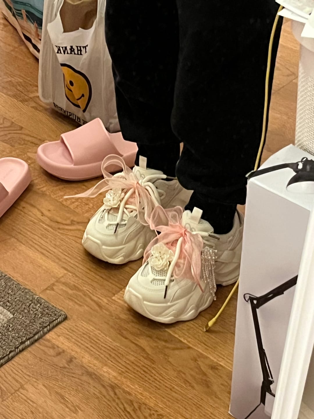 Customer photo review of Cherry Blossom Pearl Kawaii Chunky Sneakers – Unisex