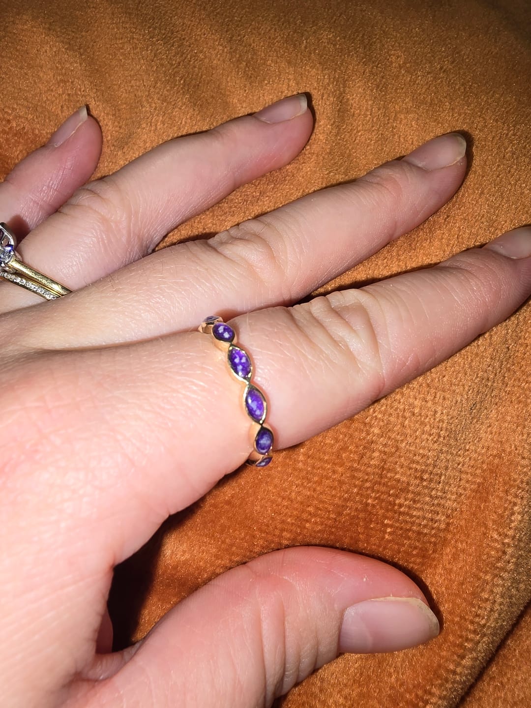 Customer photo review of Gold dainty oval infinity ring custom for Megan