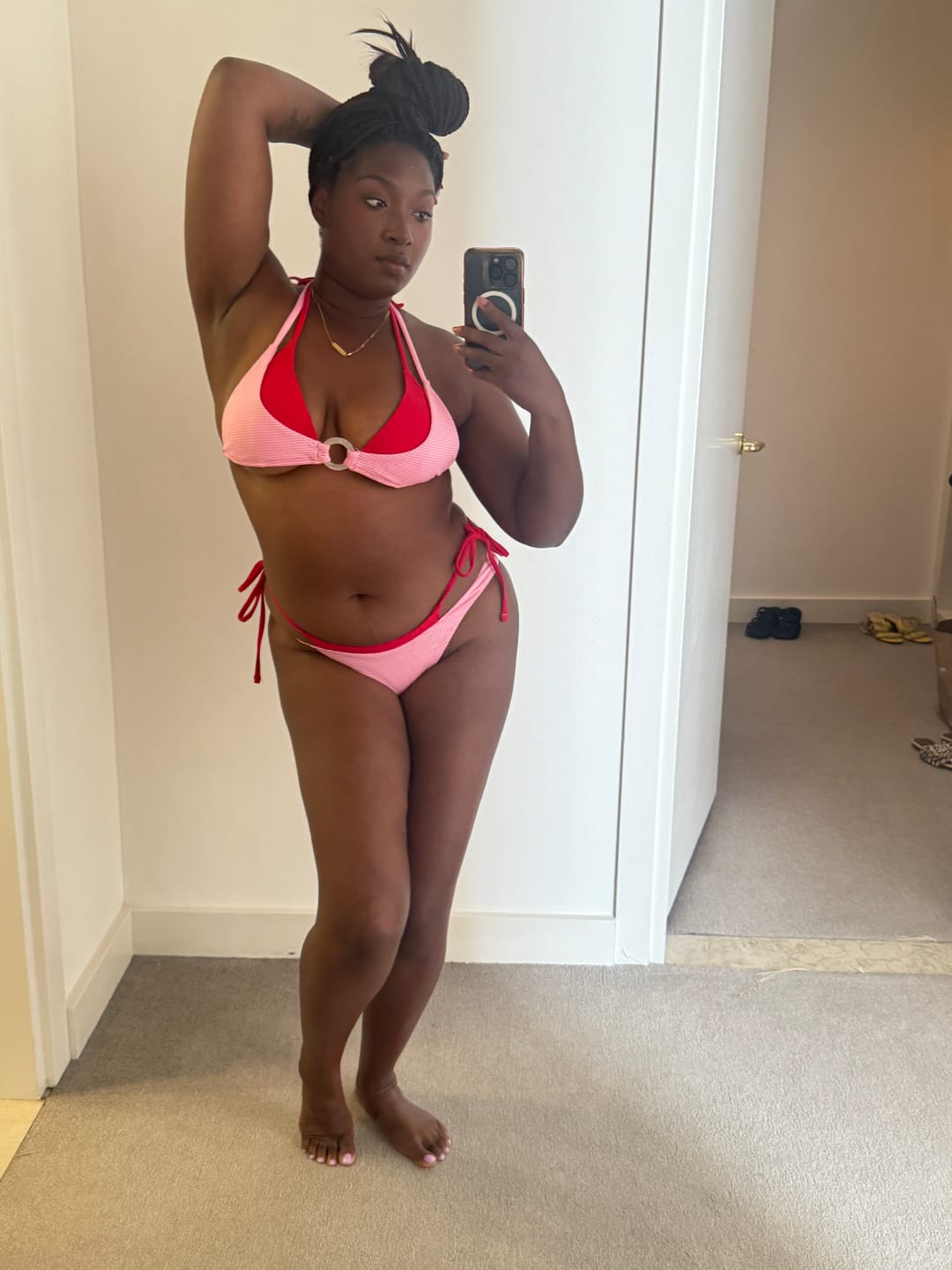 Customer photo review of Seamolly Gingham Contrast Color O Ring Double Layer Bikini Set