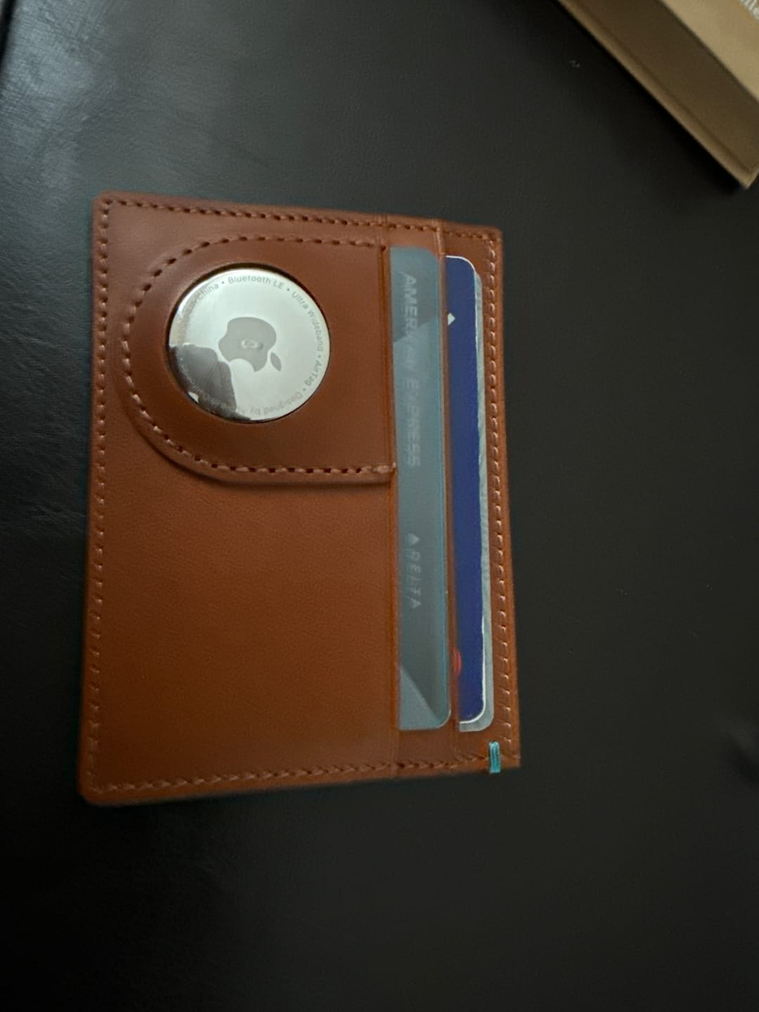Customer photo review of The Toscano Italian Leather AirTag Wallet - Tuscan Tan