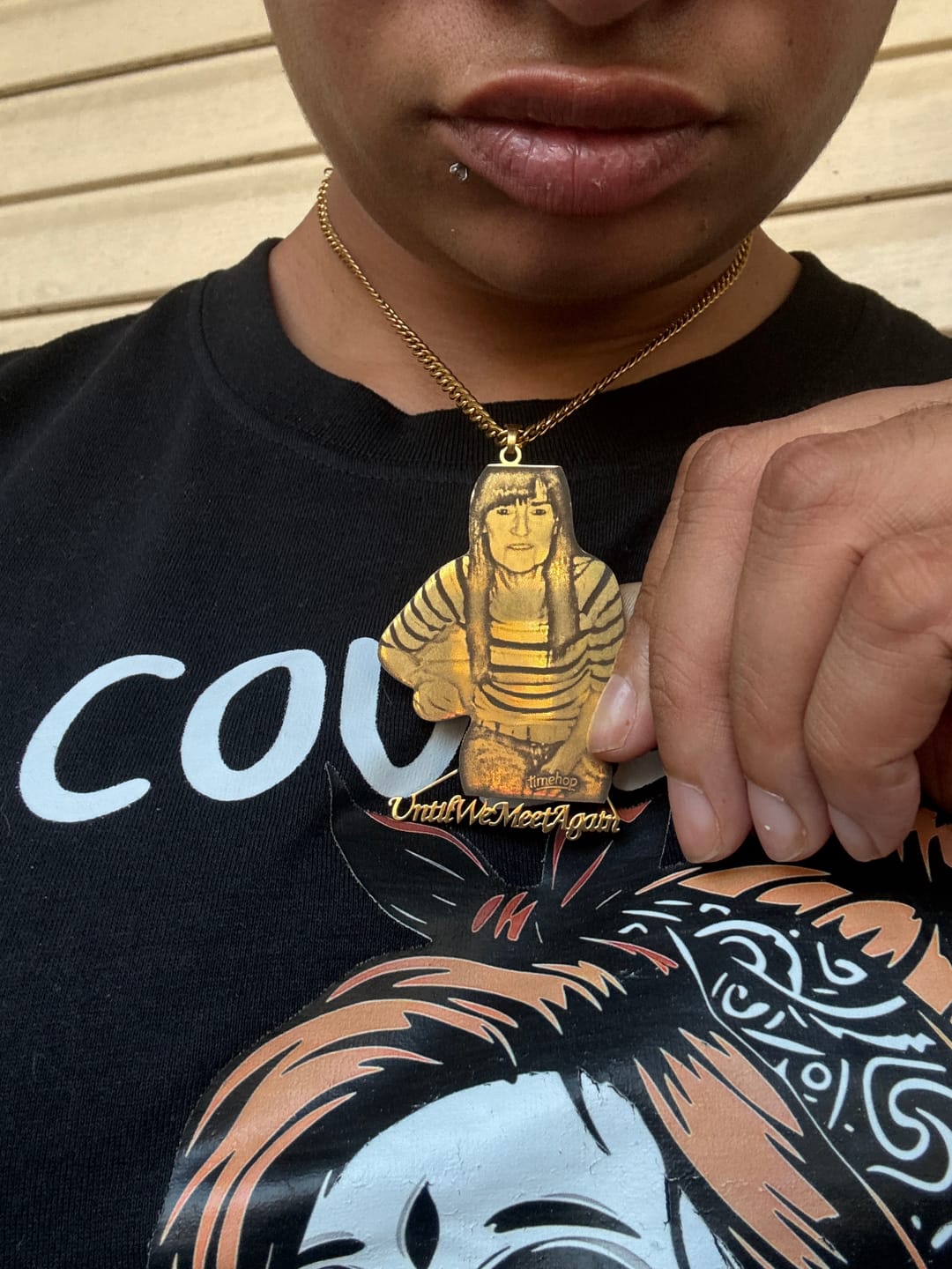 Customer photo review of Custom Photo Engraved Pendant Necklace