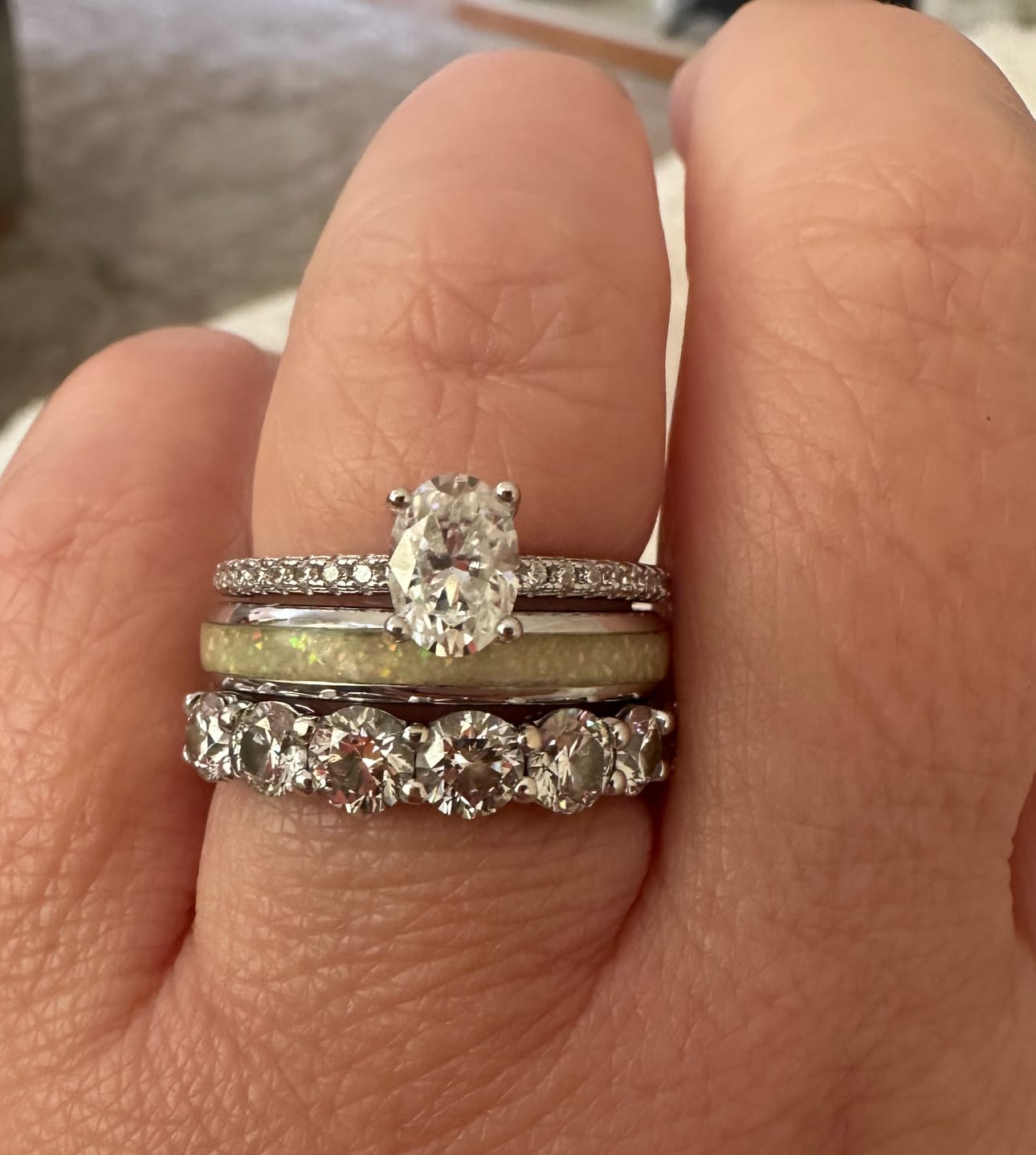 Customer photo review of 1ct Oval Moissanite Engagement Ring | White Gold Slimline Dazzle Ring
