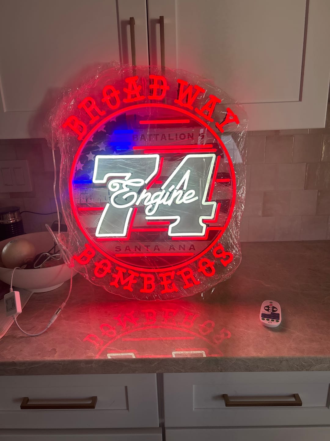 Customer photo review of Broadway Bomberos - Premium Neon Artwork