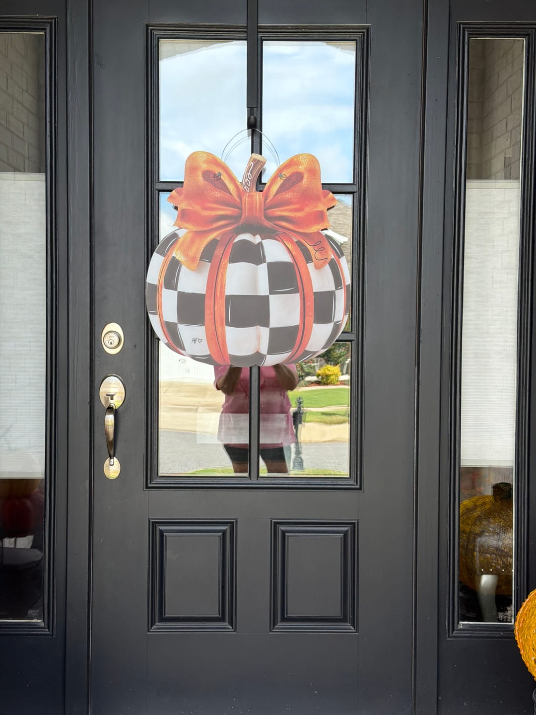 Customer photo review of Elegant Checkered Pumpkin Door Hanger