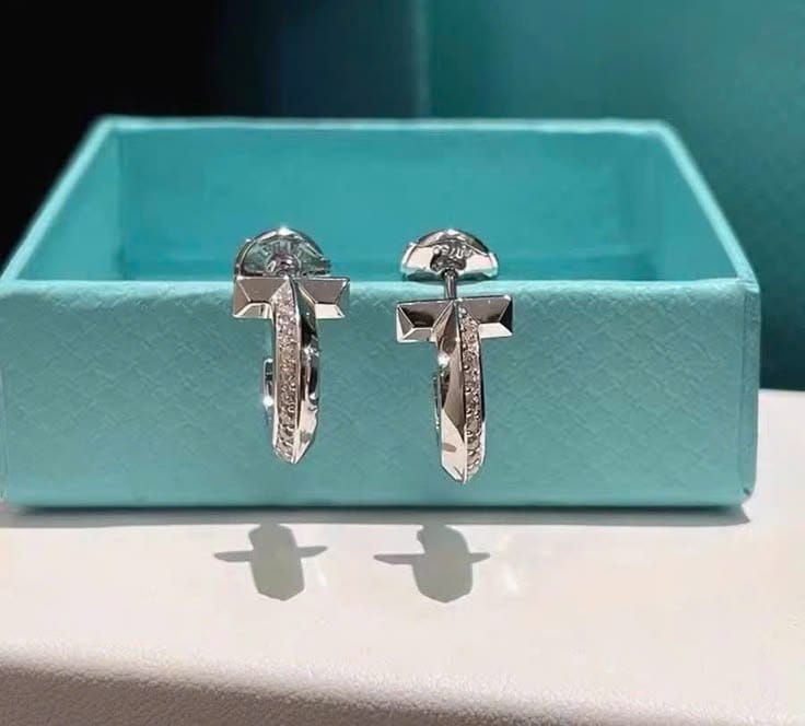Customer photo review of T1 Half-Paved Hoop Earrings