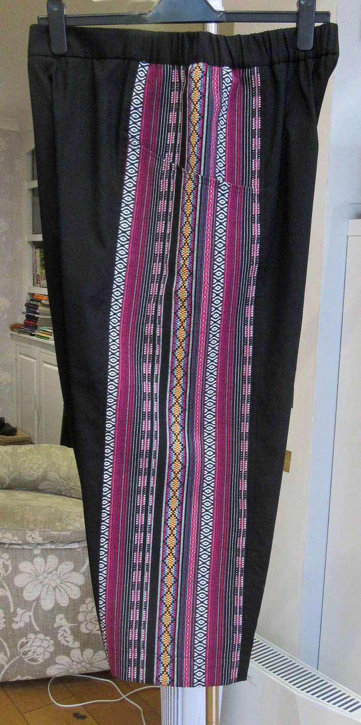 Customer photo review of Midnight Fuchsia Tribal Print Recycled Jacquard Fabric