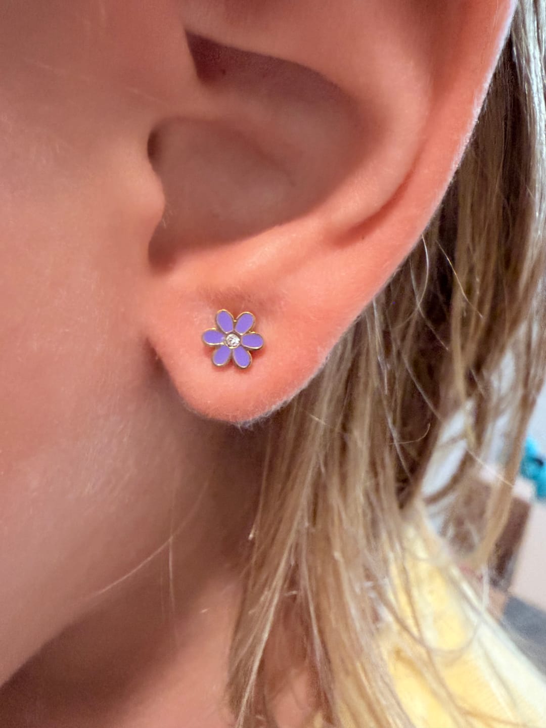 Customer photo review of Screwback Stud Earrings - Alli Purple