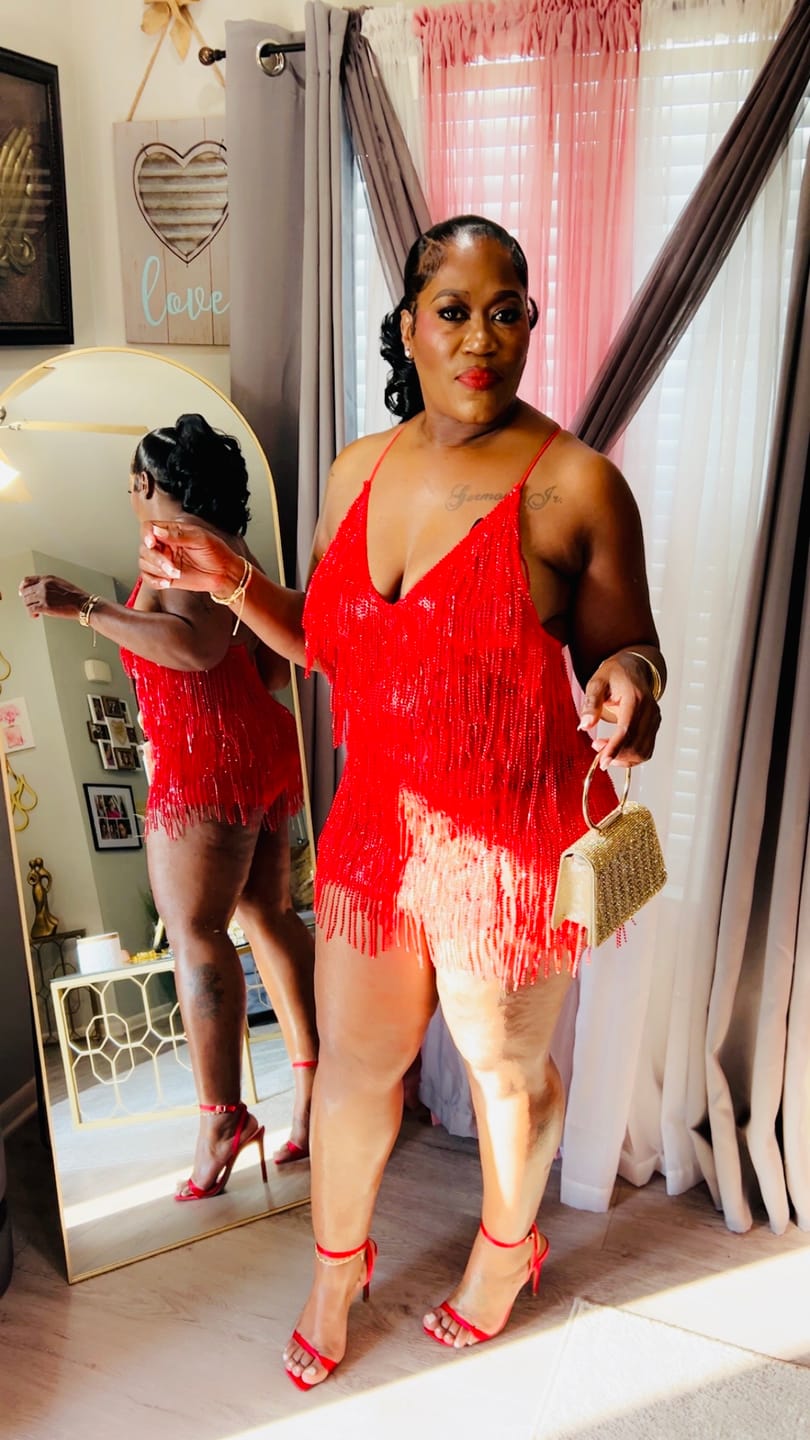 Customer photo review of Casino Red Tassel Dress (Ready To Ship)
