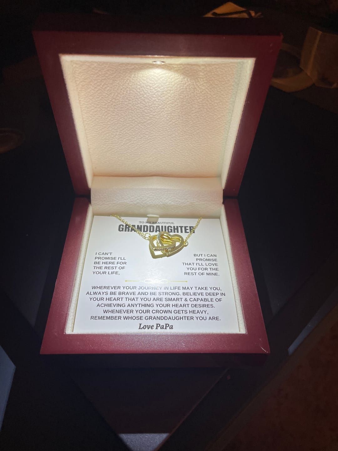 Customer photo review of Granddaughter Necklace from Grandpa - Interlocking Hearts CZ Pendant Gift
