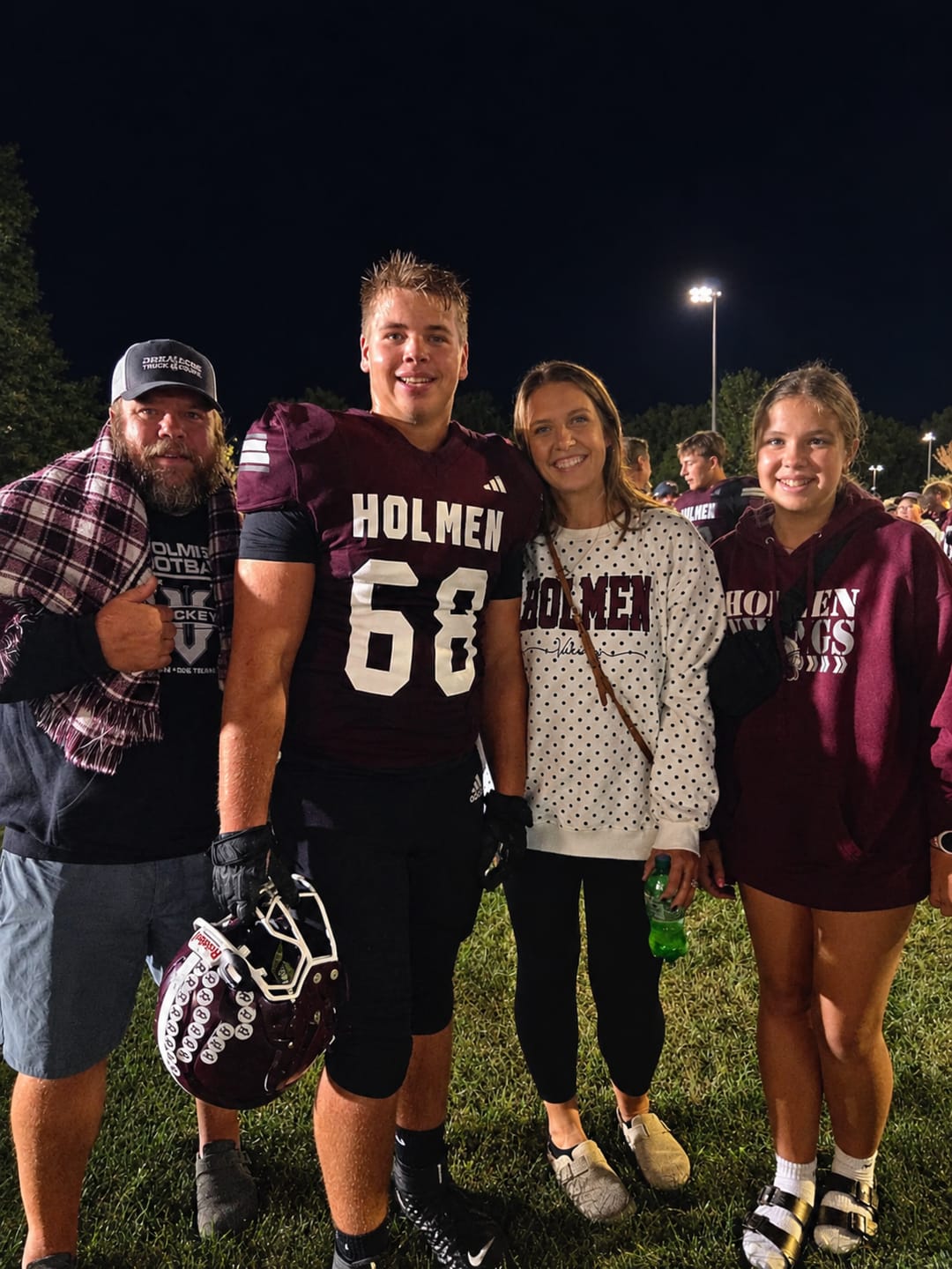 Customer photo review of Custom Patchwork Fabric Embroidered Polka Dot Sweatshirt Team and School Name Applique Varsity Letters | Game Day Wear