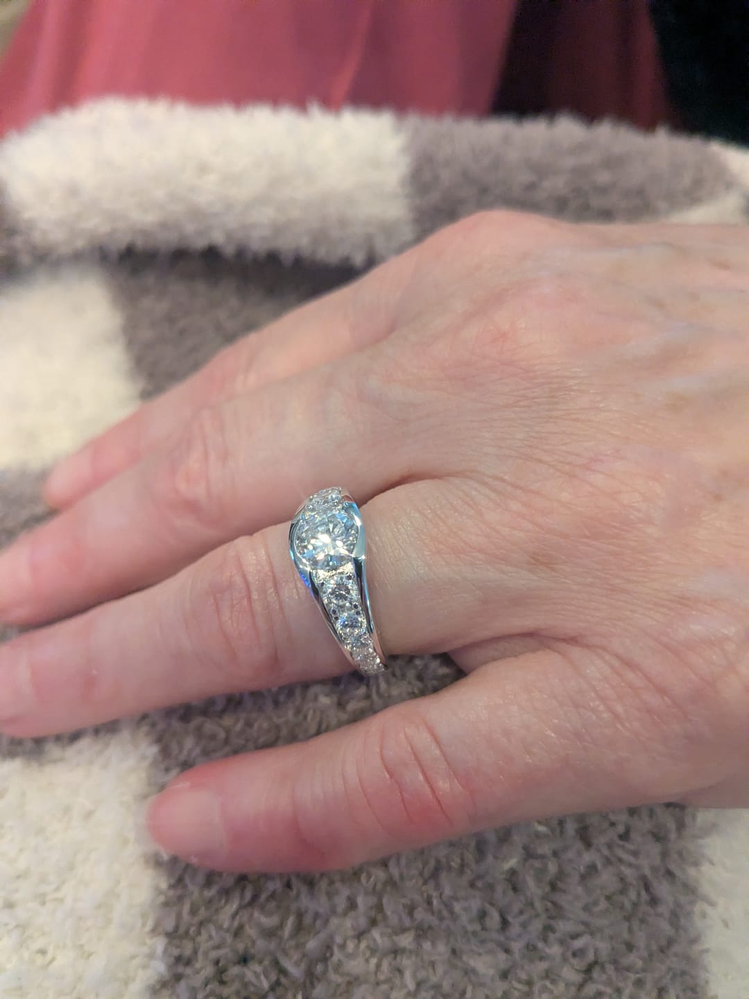 Customer photo review of Bezel Round Moissanite Channel Euro Shank Engagement Ring
