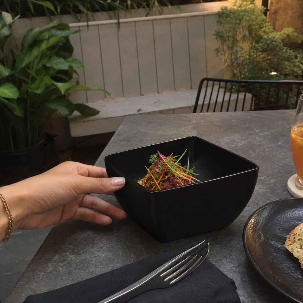 Customer photo review of Curved Bowl 8 inch Black Melamine for Contemporary Dining