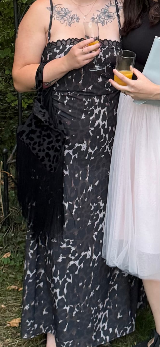 Customer photo review of Brown Grey Leopard Print Lightweight Bubble Crepe Fabric