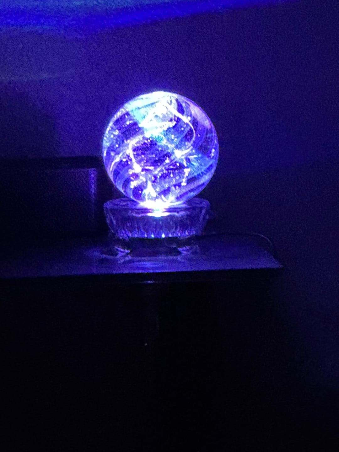 Customer photo review of Illuminated Dichroic Rainbow Orb with Cremains