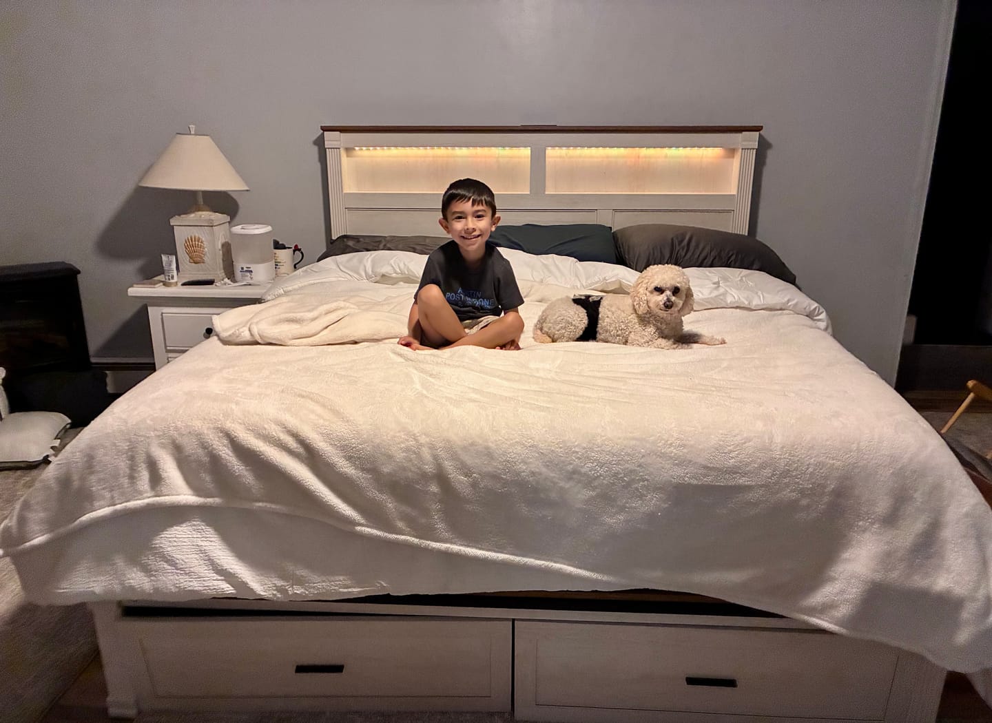Customer photo review of Roman Column Framed Storage Bed