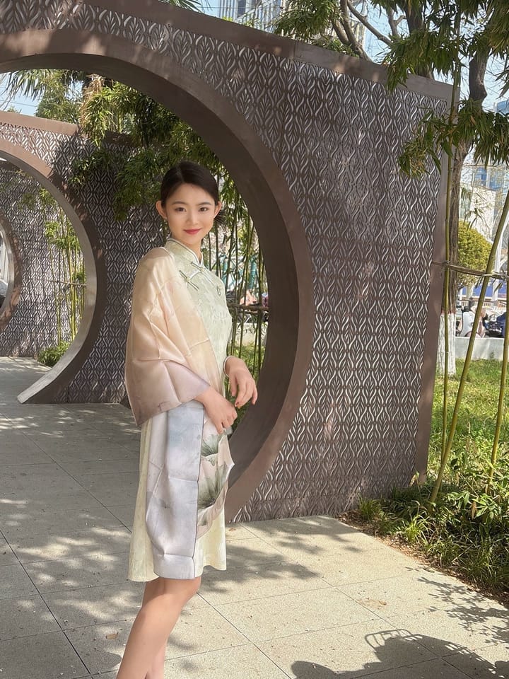 Customer photo review of Blossoming Years Printed Mulberry Silk Shawl / Scarf