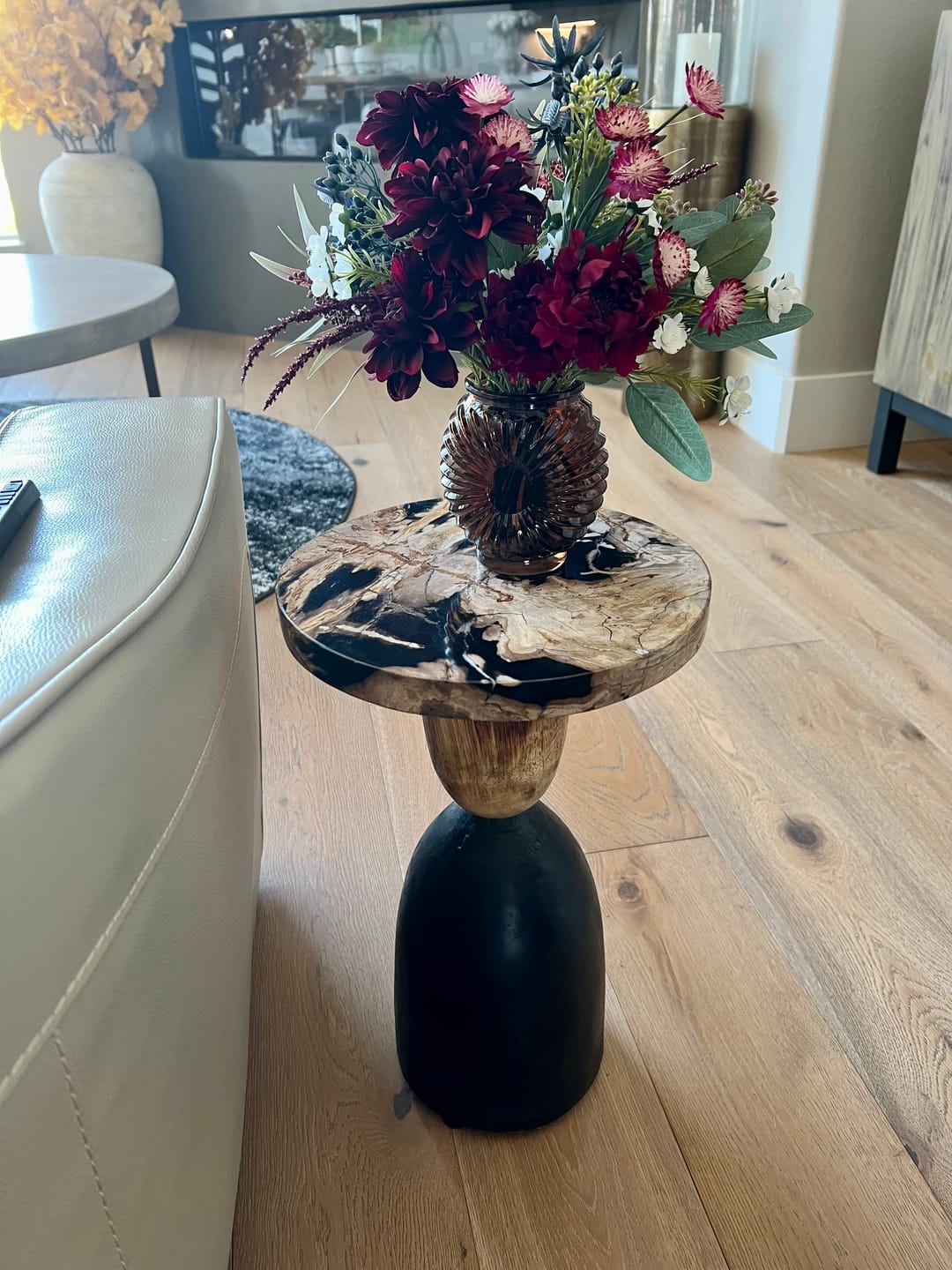 Customer photo review of Aramis Suar Wood Petrified Wood Accent Table - 12x12x20 Natural