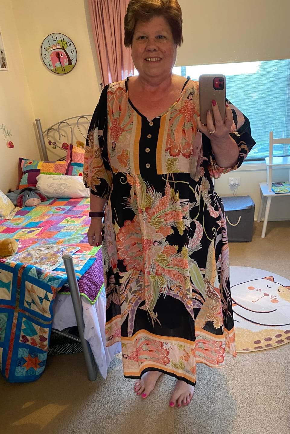 Customer photo review of Noella Midi Dress in Black Floral