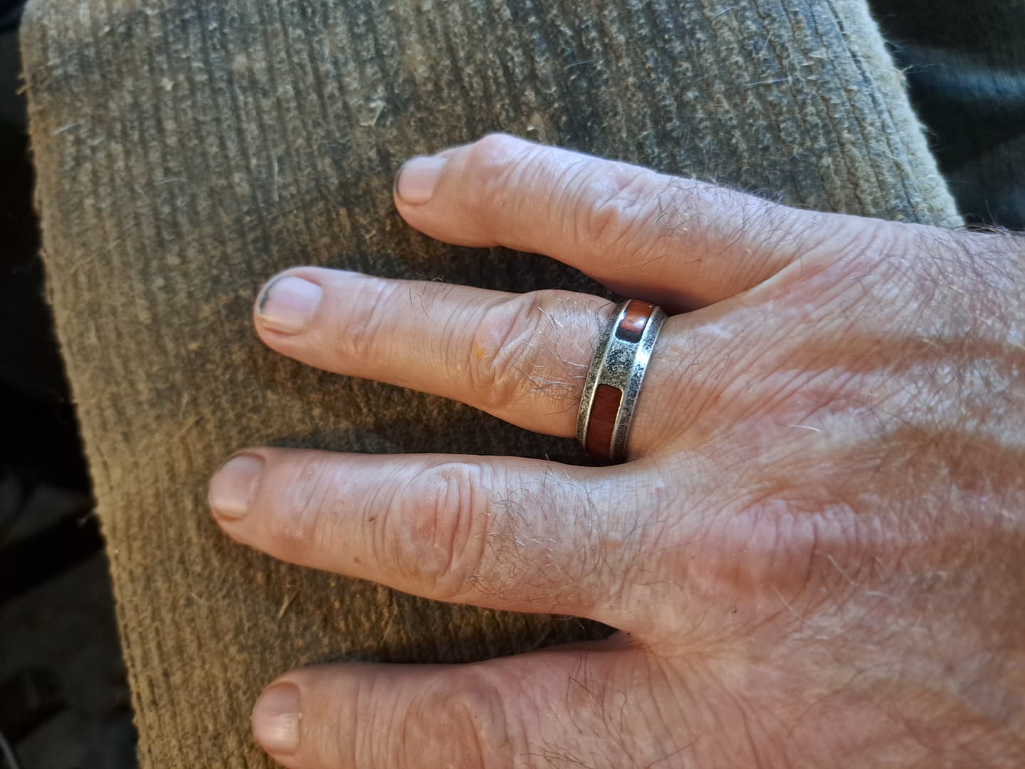 Customer photo review of Norse Viking Tree of Life Rune Wood Inlay Ring, S925 Silver Antiqued Multi-Color Unisex Couple Band