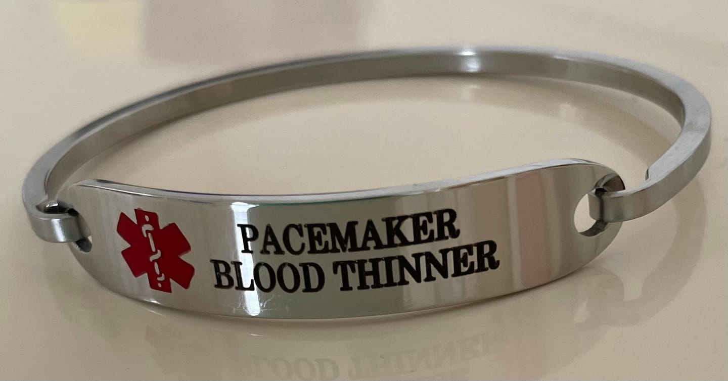 Customer photo review of Personalised Silver Medical Alert ID Bangle Bracelet