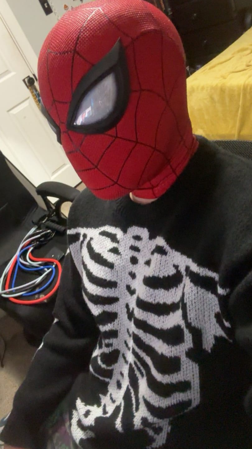 Customer photo review of Spider-Man (Advanced Suit) Life Size Wearable Mask ( Movie Grade Version)