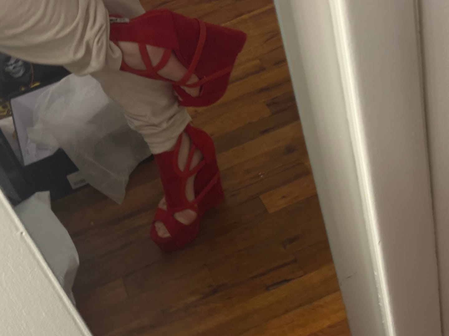 Customer photo review of XARENI-RED PLATFORM WEDGE SANDAL