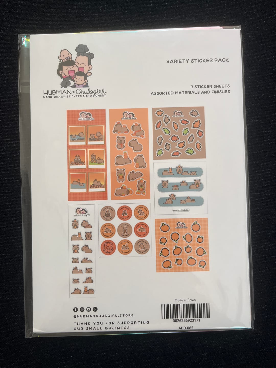 Customer photo review of Autumn Capybaras Variety Sticker Pack