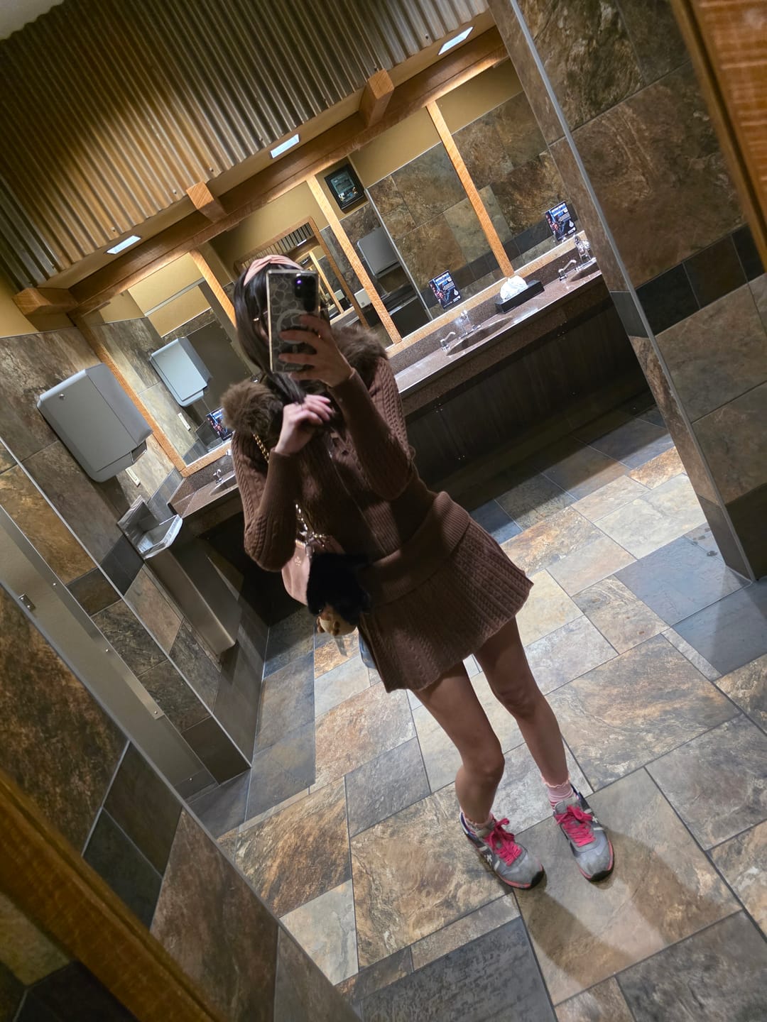 Customer photo review of Fur Trim Mocha Cable Knit Set (Brown)