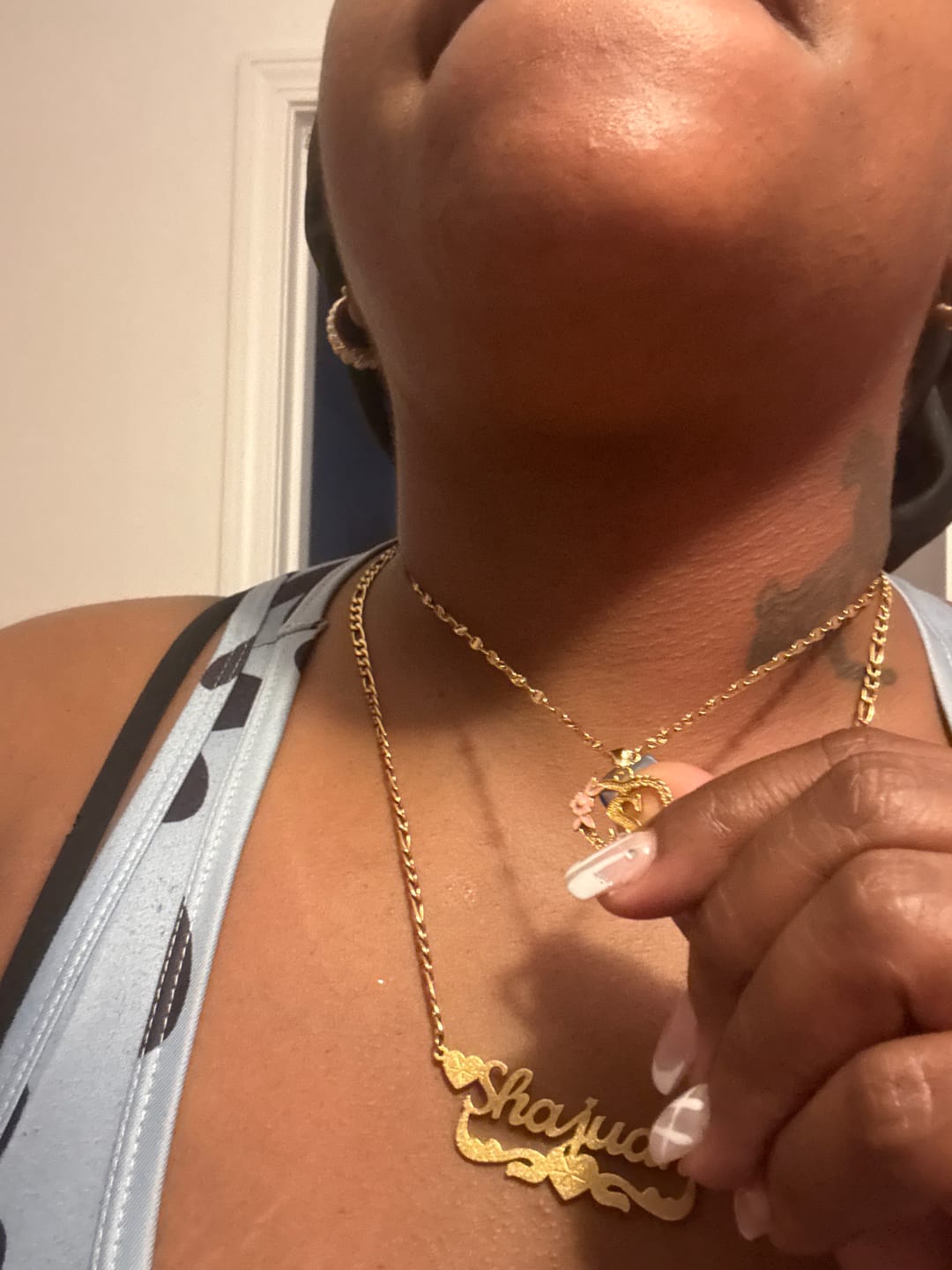 Customer photo review of Flower Initial Necklace w/ Clip Chain