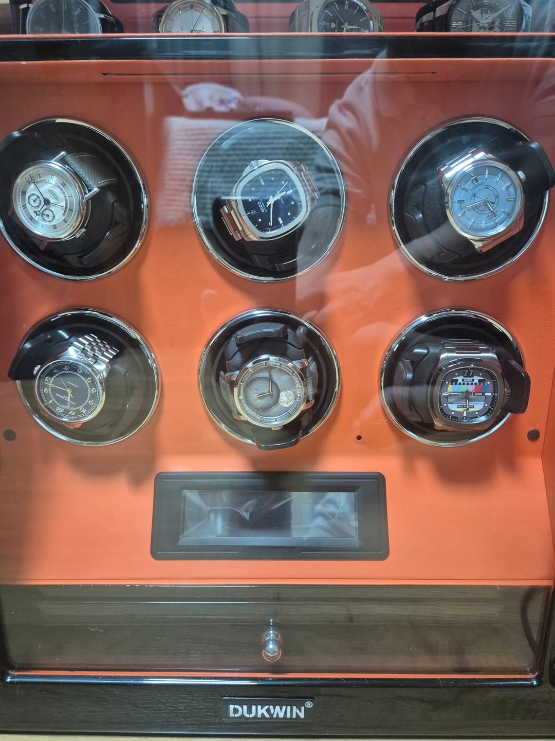 Customer photo review of Fingerprint Lock 6 Watch Winders with Extra Watches Storage LCD Remote Control - Flame Orange