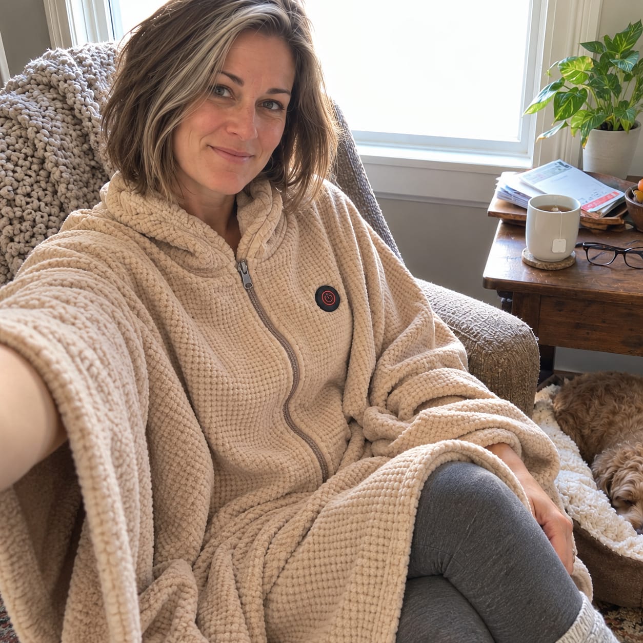Customer photo review of Heated Wearable Blanket