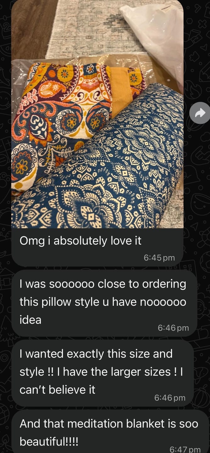 Customer photo review of Pranayama Yoga Pillow | Mandala | Indigo Blue