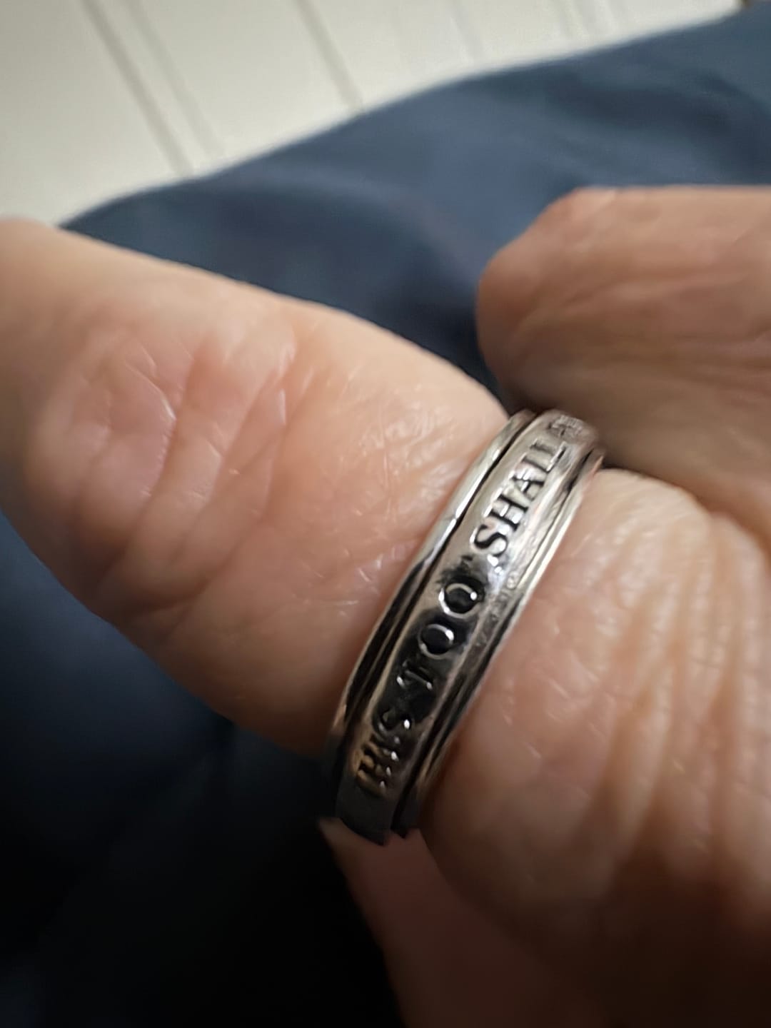 Customer photo review of This Too Shall Pass Engraved Spinning Ring