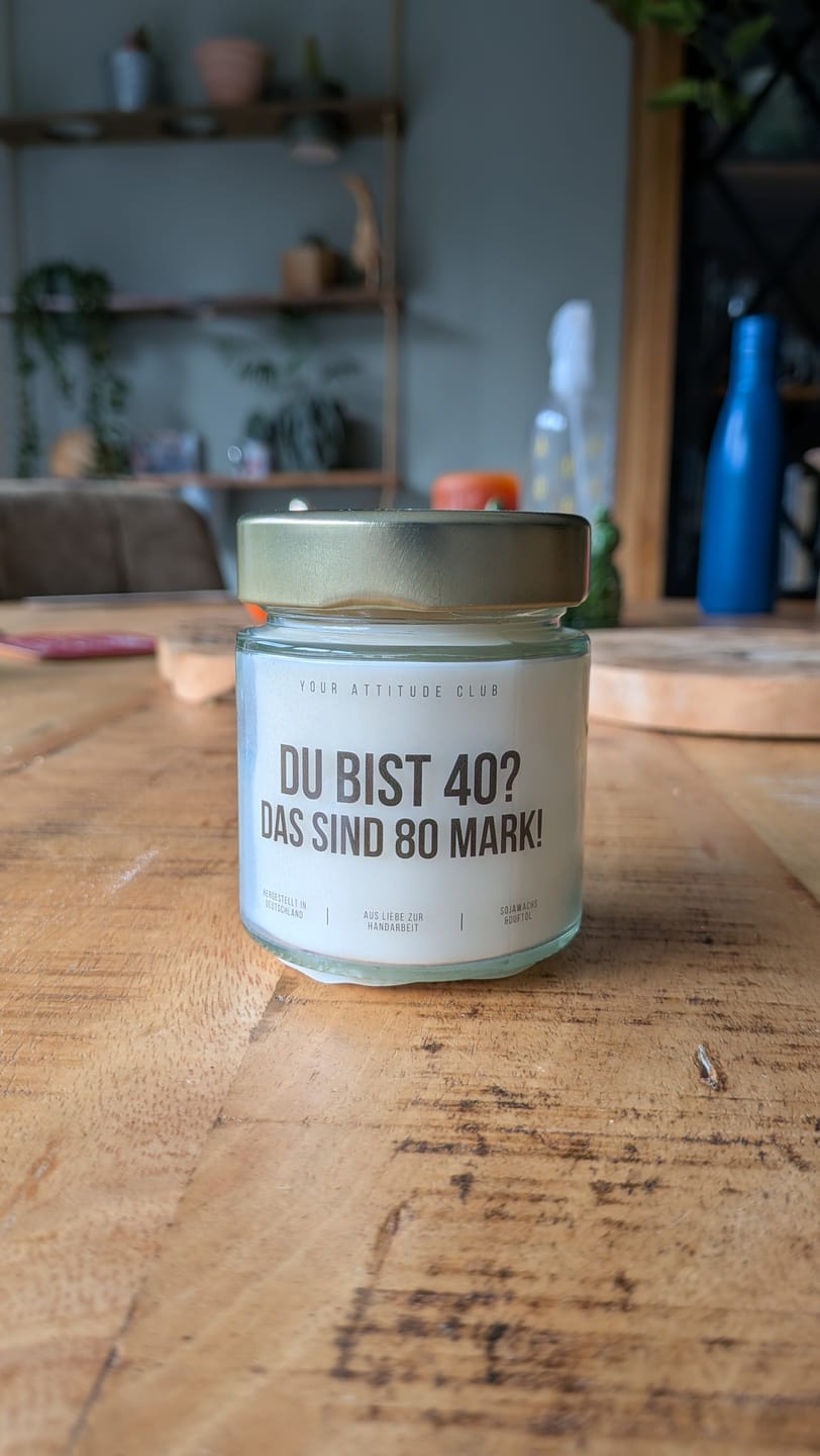 Customer photo review of Du bist 40? Das sind 80 Mark! | Lustige Kerze zum Geburtstag