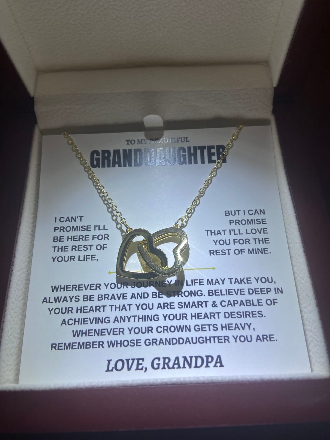 Customer photo review of Granddaughter Necklace from Grandpa - Interlocking Hearts CZ Pendant Gift