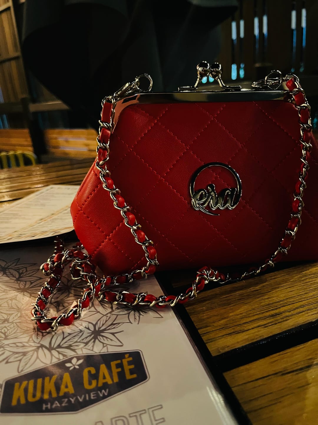 Customer photo review of ERA Mini Kisslock Chain Bag – Red