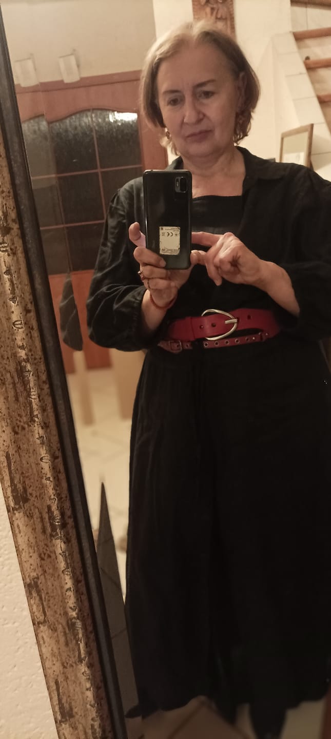 Customer photo review of Black Linen Fugue Dress