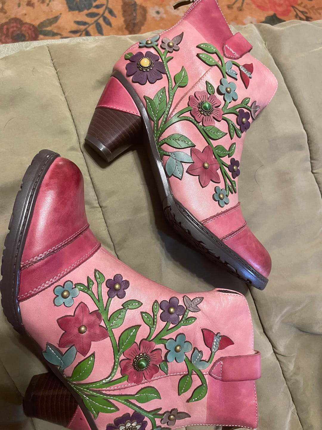 Customer photo review of Grace Blossom Pink Ankle Boots