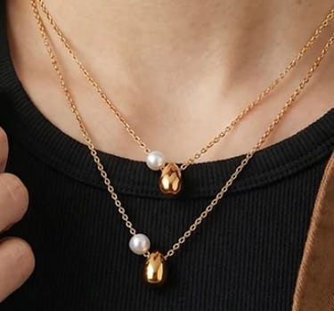 Customer photo review of Layered Pearl Drop Necklace