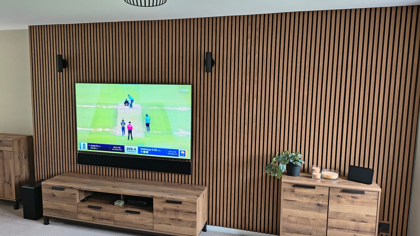 Customer photo review of SlatWall Acoustic Dark Oak Slatted Wall Panel