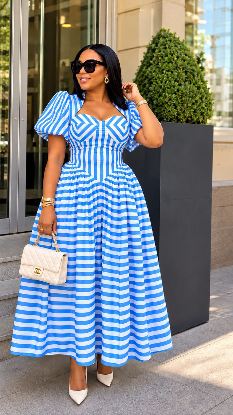 Customer photo review of The Amour Striped Corset Midi Dress- Blue