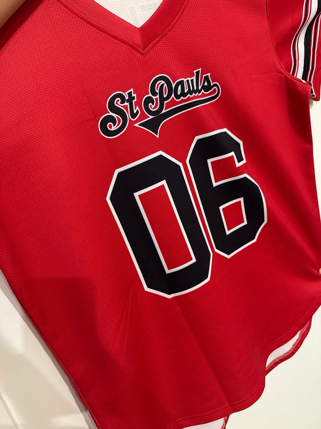 Customer photo review of Custom Red Black Retro Personalized Sleeve Line Authentic Football Jersey
