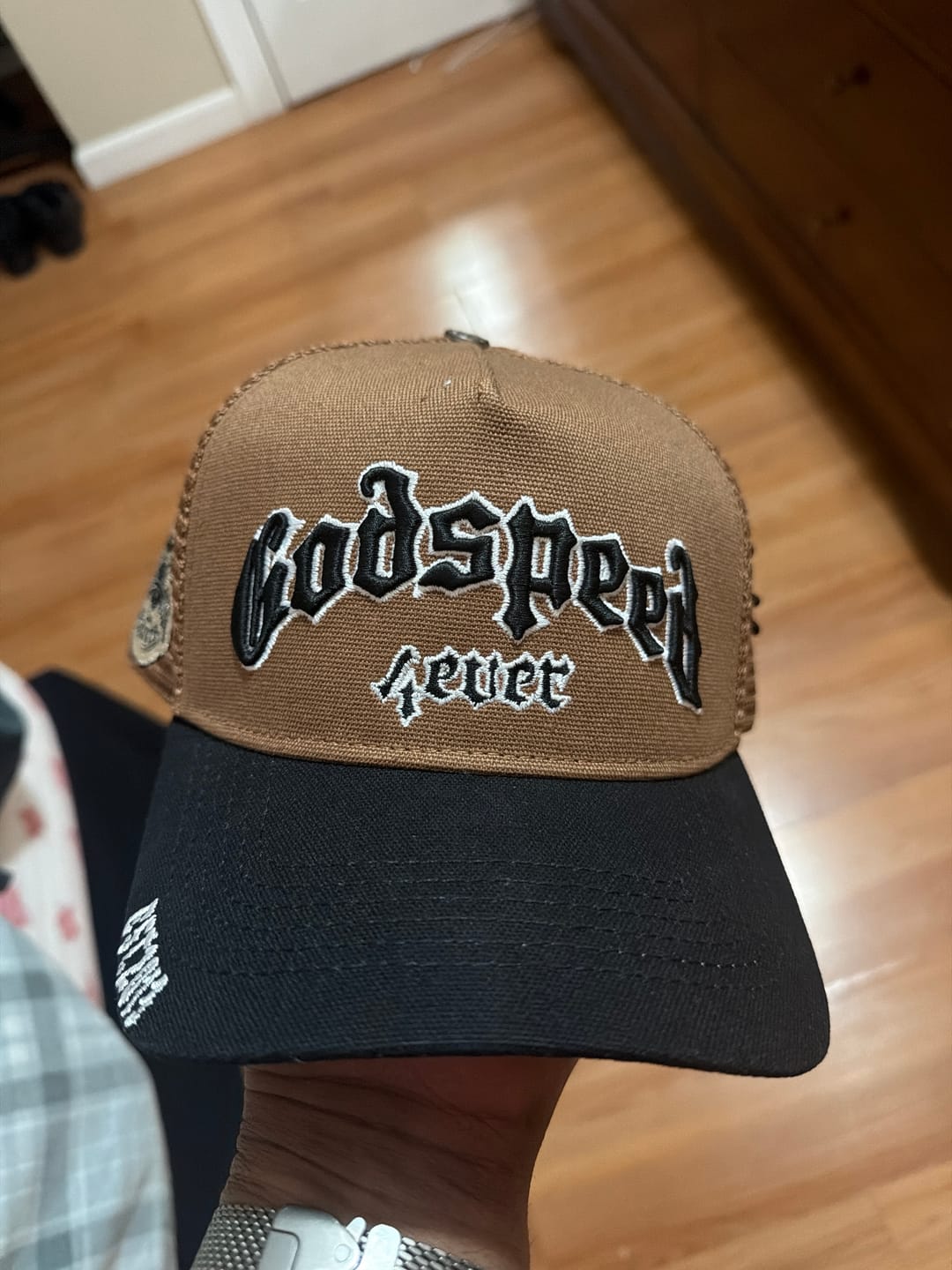 Customer photo review of Godspeed Trucker Hat Taupe Brown Black