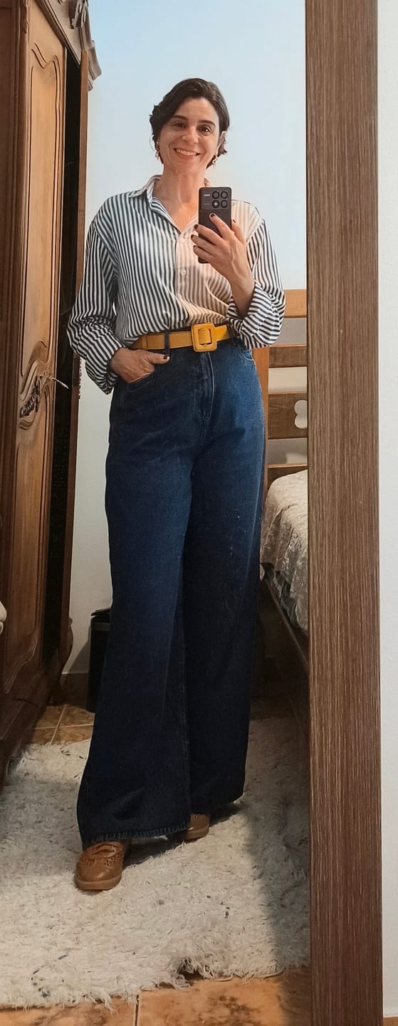 Customer photo review of Calça Jeans Wide Leg Buriti Azul Escuro