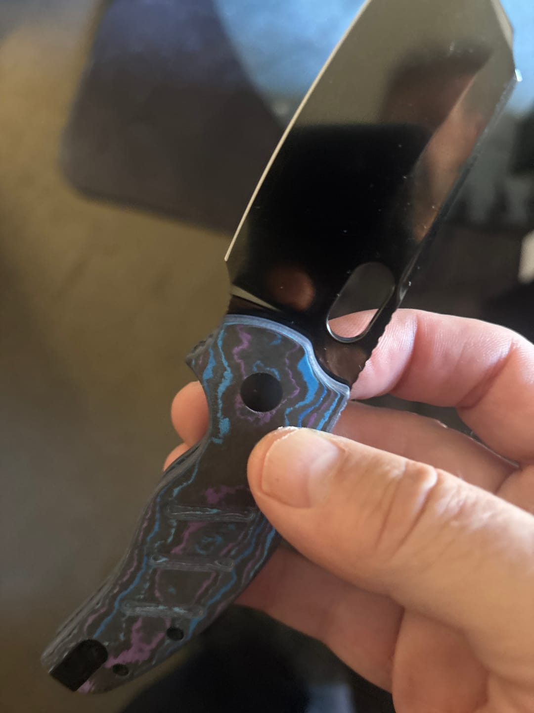 Customer photo review of Kizer Sheepdog Button Liner Lock Damtanium CamoCarbon Mirror DLC Elmax | Blade District Exclusive