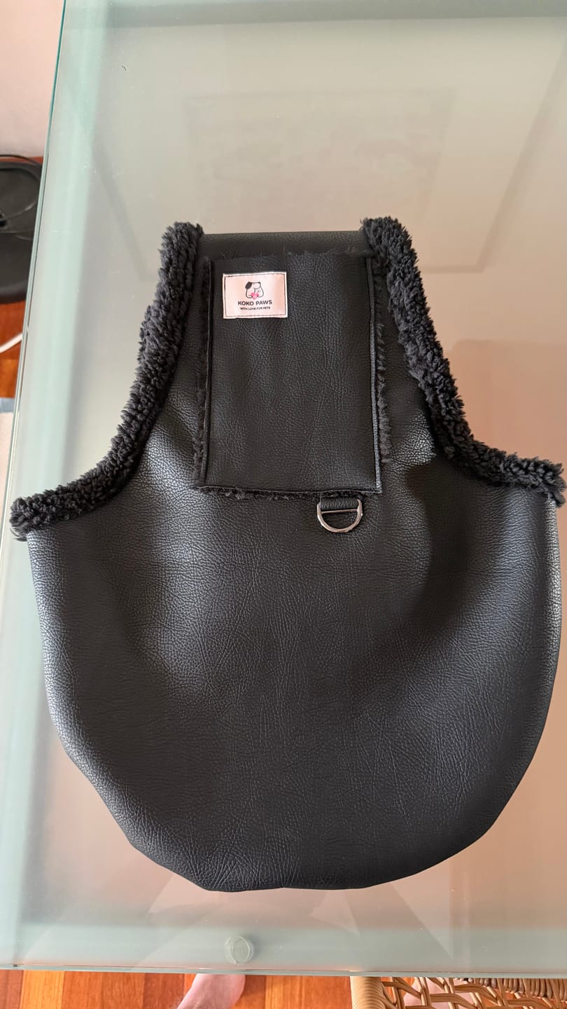 Customer photo review of Aspen Faux Leather Dog Sling - Black