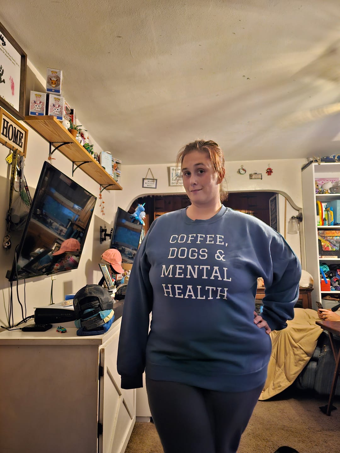 Customer photo review of Coffee, Dogs & Mental Health Sweatshirt